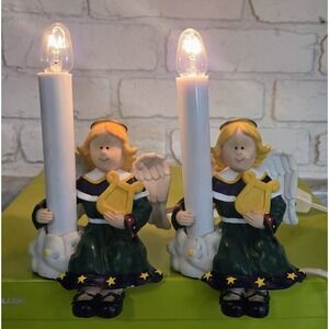 Vintage Pair of Angel Shelf Sitters Mantle Christmas Candle Candlestick Holders